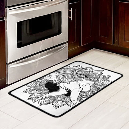 White And Black Leo Sign Print Kitchen Mat