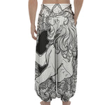 White And Black Leo Sign Print Lantern Pants