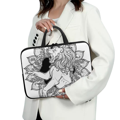 White And Black Leo Sign Print Laptop Sleeve With Handle