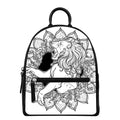 White And Black Leo Sign Print Leather Backpack