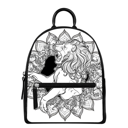 White And Black Leo Sign Print Leather Backpack