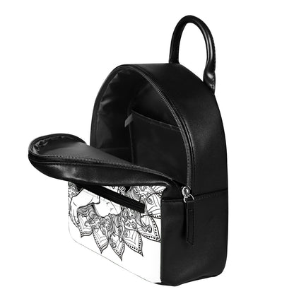 White And Black Leo Sign Print Leather Backpack