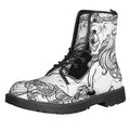 White And Black Leo Sign Print Lace-Up Boots