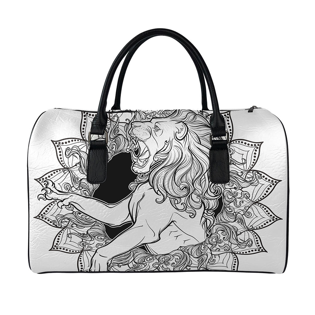 White And Black Leo Sign Print Leather Duffle Bag