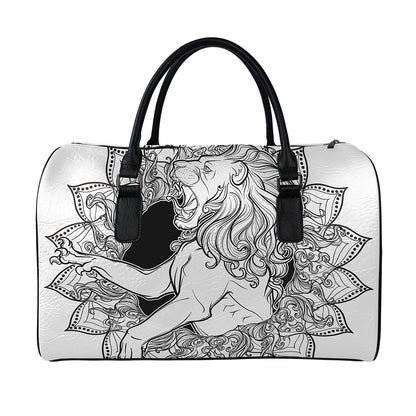 White And Black Leo Sign Print Leather Duffle Bag