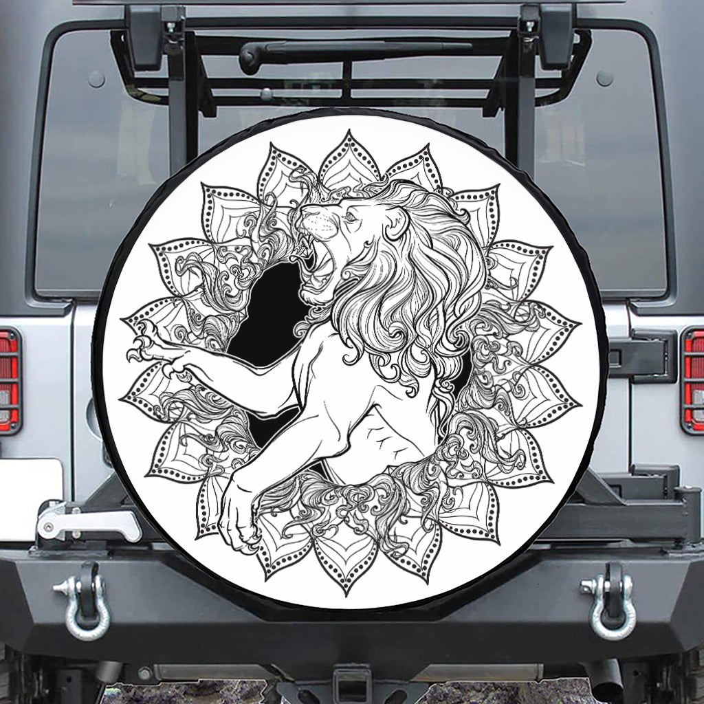 White And Black Leo Sign Print Leather Spare Tire Cover