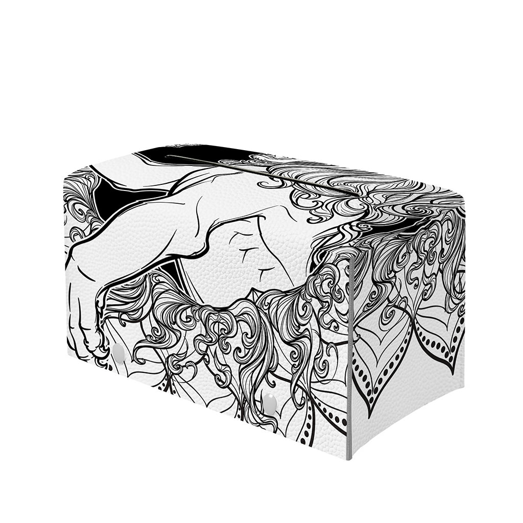 White And Black Leo Sign Print Leather Tissue Box Cover