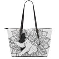 White And Black Leo Sign Print Leather Tote Bag With Zipper