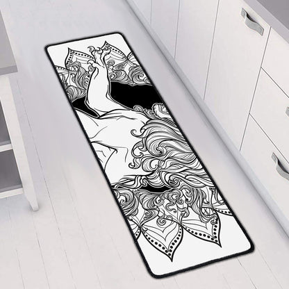 White And Black Leo Sign Print Long Kitchen Mat