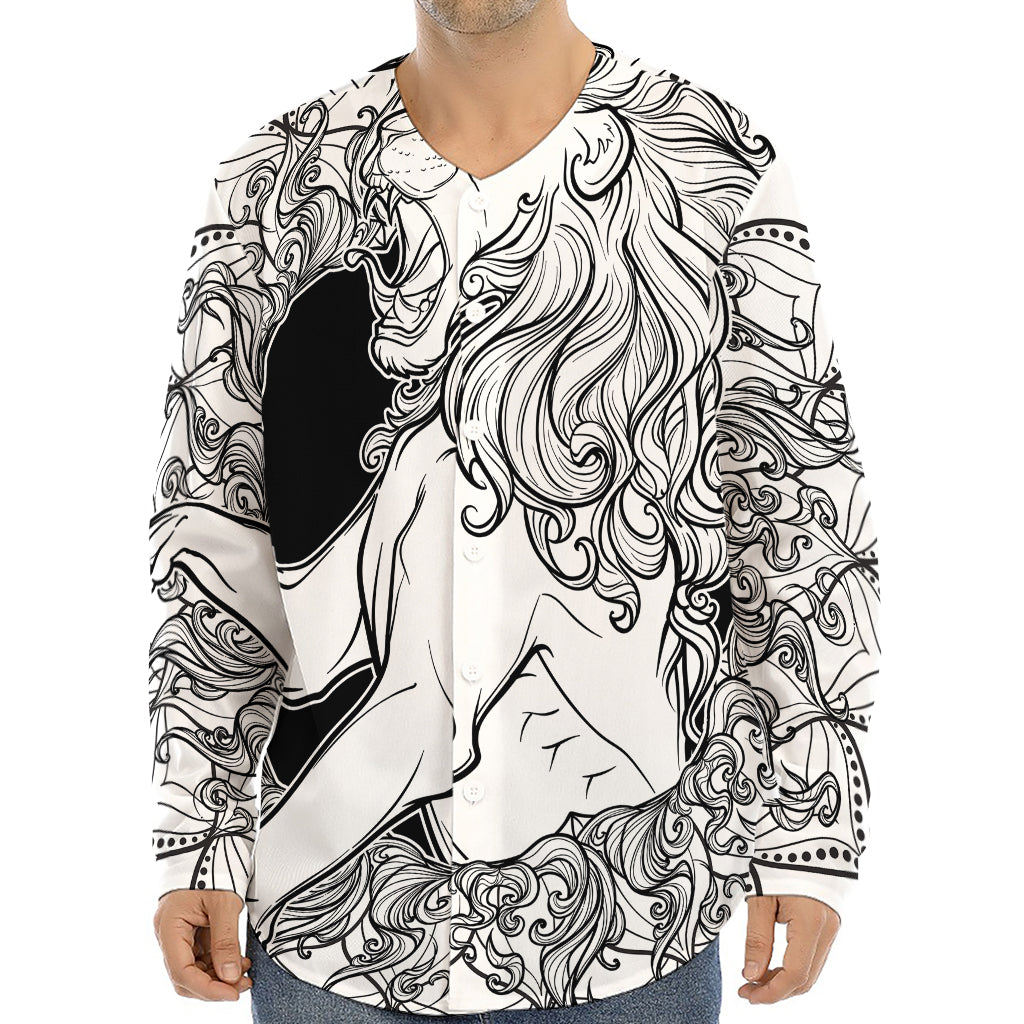 White And Black Leo Sign Print Long Sleeve Baseball Jersey