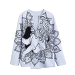 White And Black Leo Sign Print Long Sleeve Short Coat