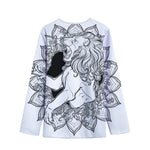 White And Black Leo Sign Print Long Sleeve Short Coat
