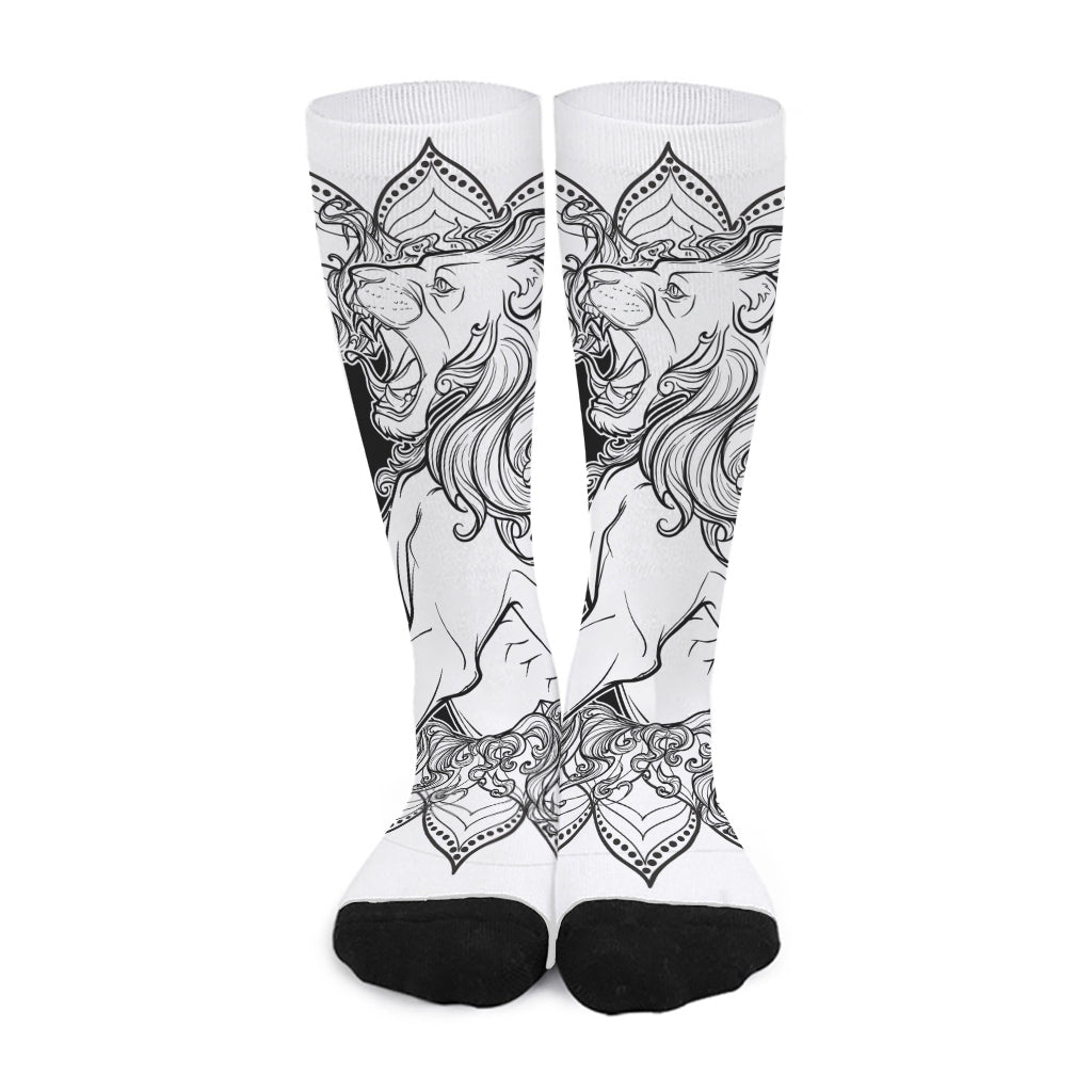 White And Black Leo Sign Print Long Socks