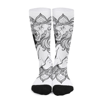 White And Black Leo Sign Print Long Socks