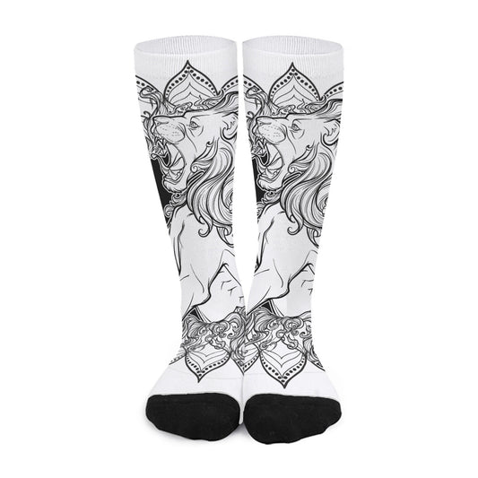 White And Black Leo Sign Print Long Socks