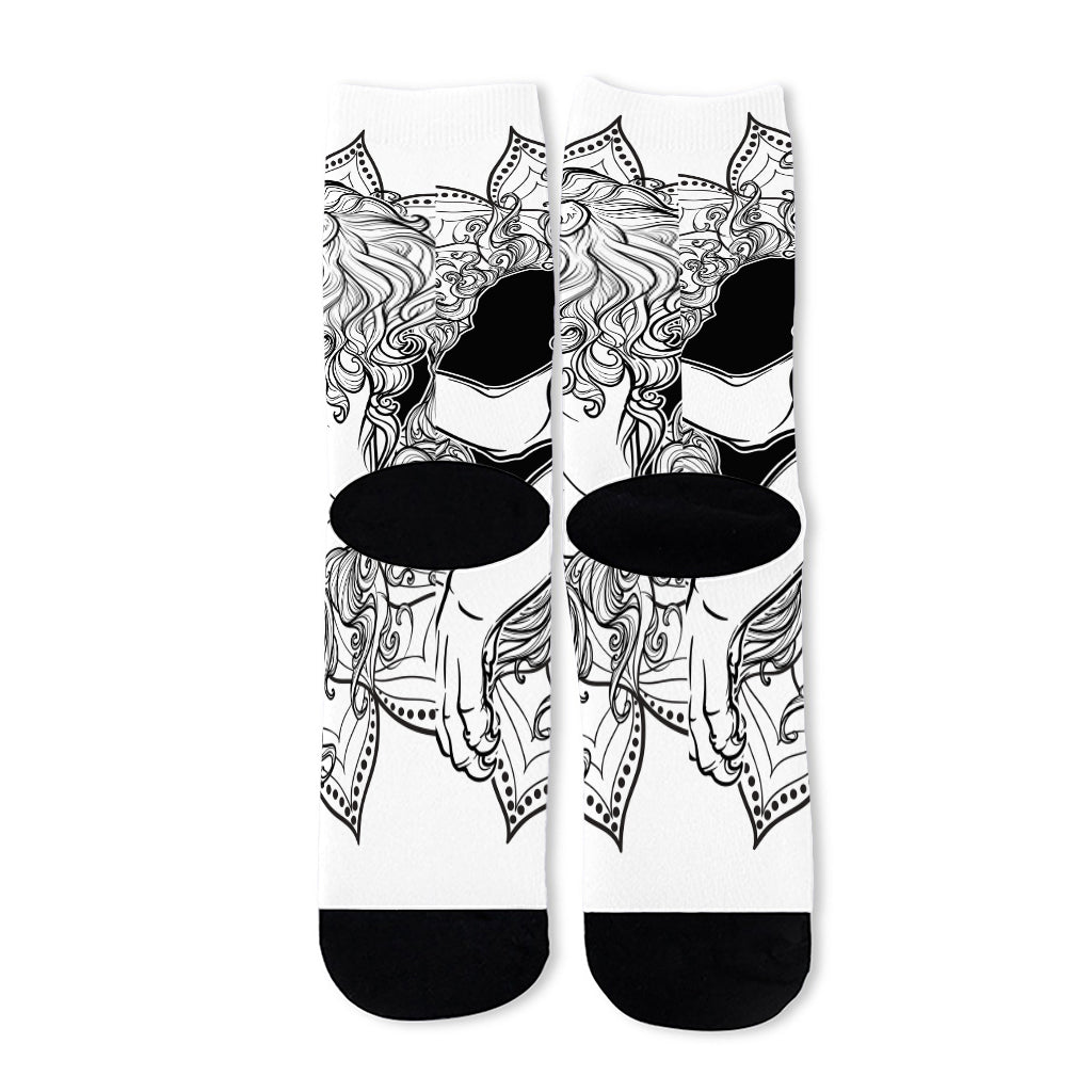 White And Black Leo Sign Print Long Socks