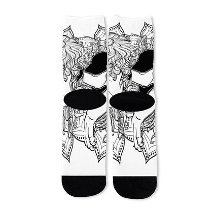 White And Black Leo Sign Print Long Socks