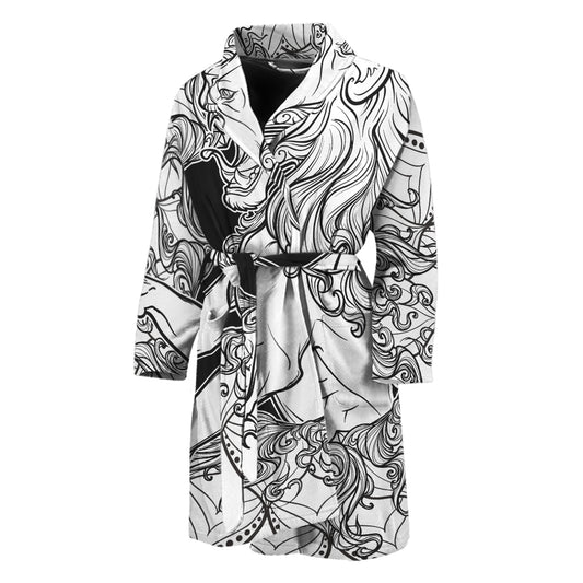 White And Black Leo Sign Print Men's Bathrobe