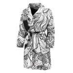 White And Black Leo Sign Print Men's Bathrobe