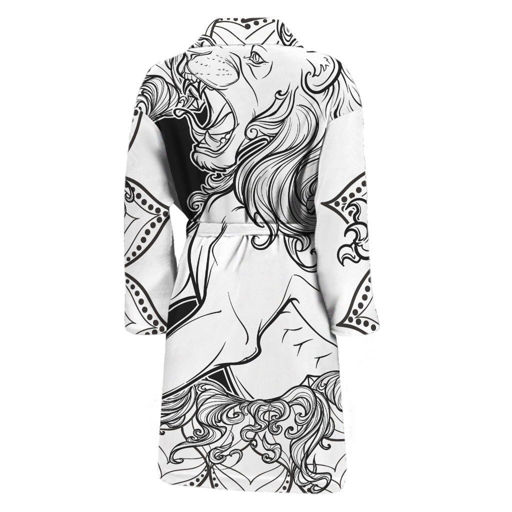 White And Black Leo Sign Print Men's Bathrobe
