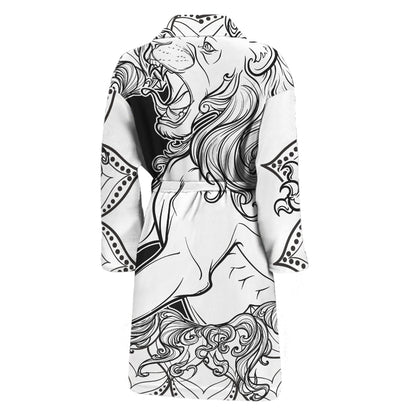 White And Black Leo Sign Print Men's Bathrobe