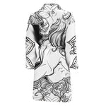 White And Black Leo Sign Print Men's Bathrobe