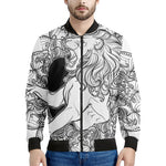 White And Black Leo Sign Print Men's Bomber Jacket
