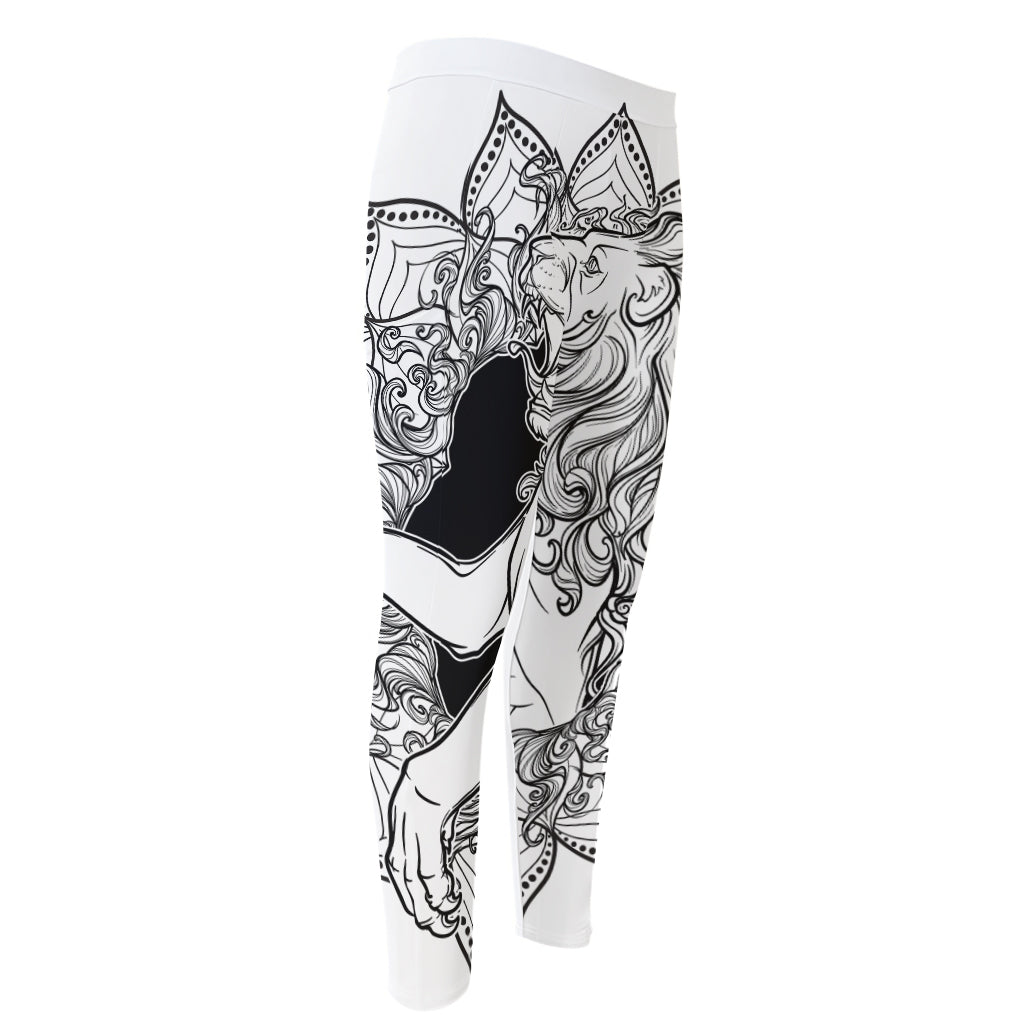 White And Black Leo Sign Print Men's Compression Pants
