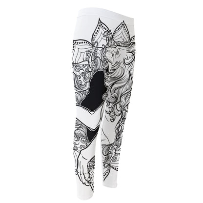 White And Black Leo Sign Print Men's Compression Pants