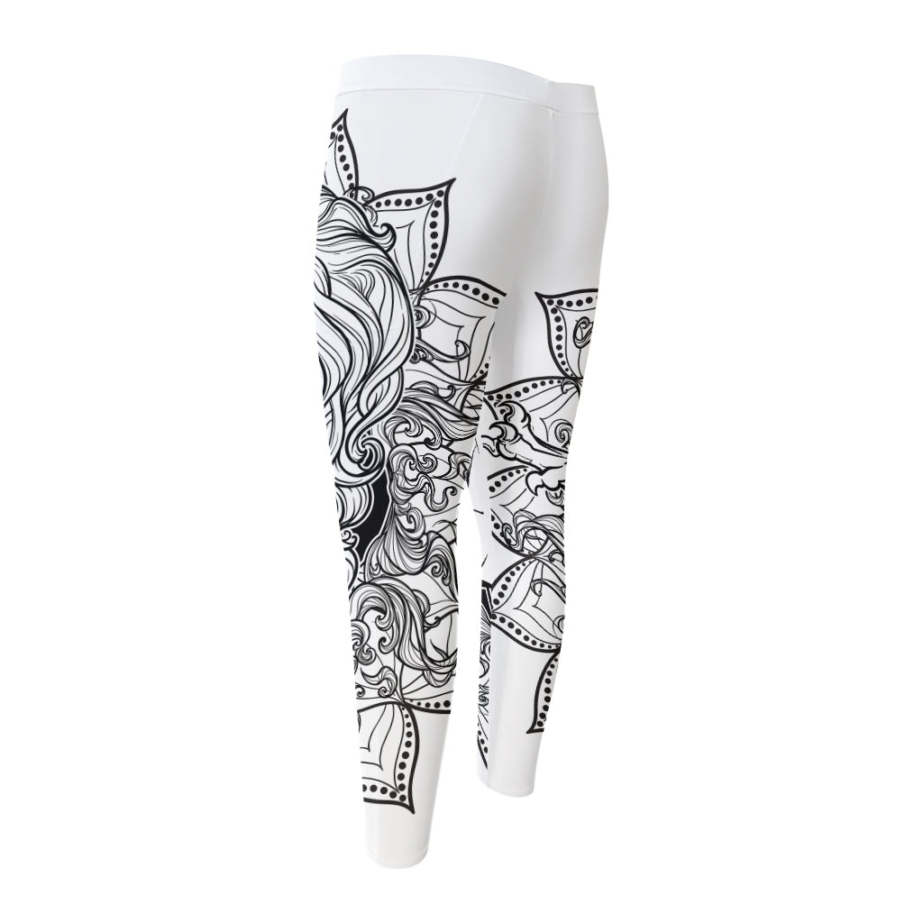 White And Black Leo Sign Print Men's Compression Pants