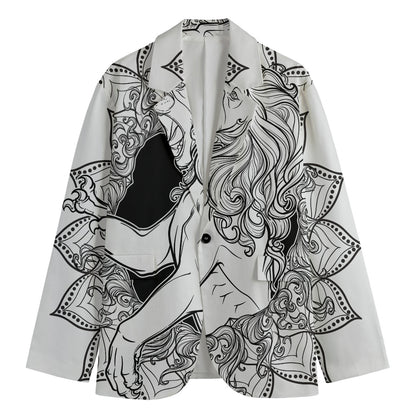 White And Black Leo Sign Print Men's Cotton Blazer