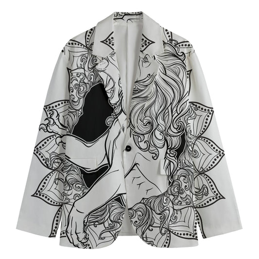 White And Black Leo Sign Print Men's Cotton Blazer