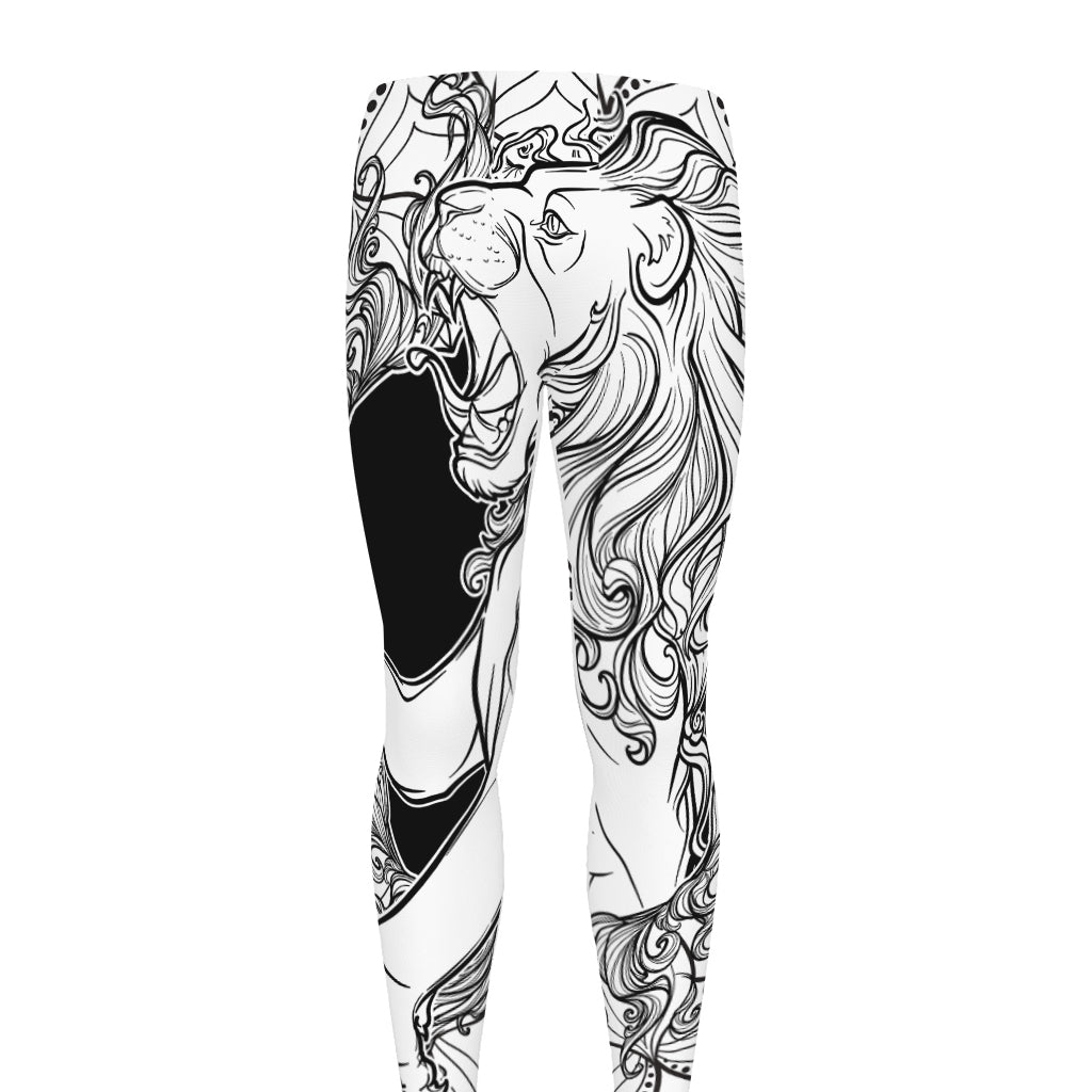 White And Black Leo Sign Print Men's leggings