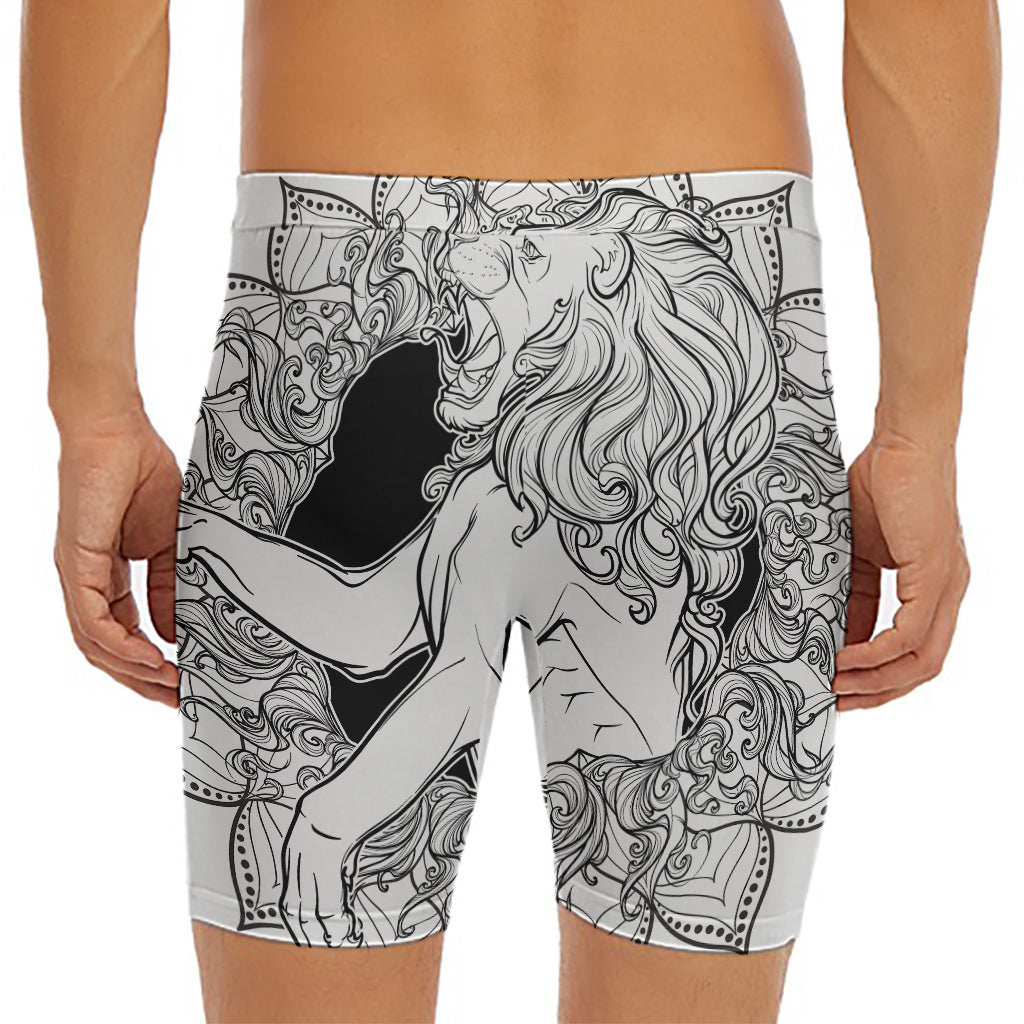 White And Black Leo Sign Print Men's Long Boxer Briefs