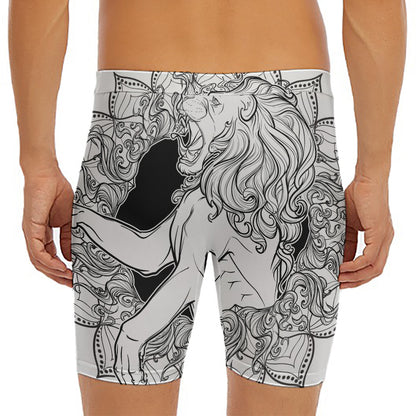 White And Black Leo Sign Print Men's Long Boxer Briefs