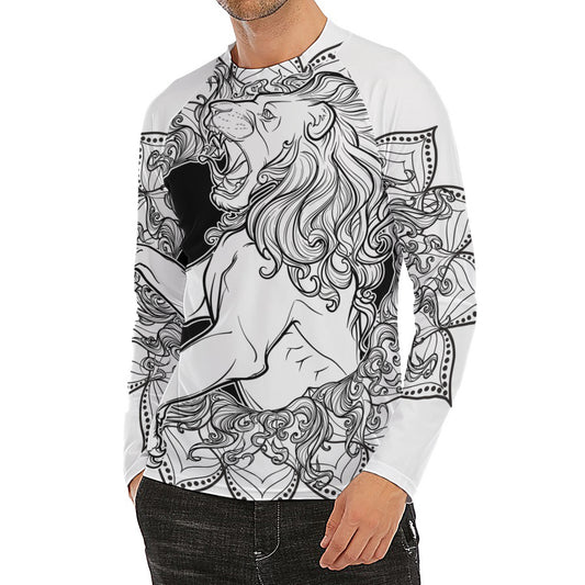 White And Black Leo Sign Print Men's Long Sleeve Rash Guard