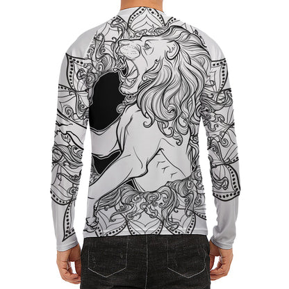 White And Black Leo Sign Print Men's Long Sleeve Rash Guard