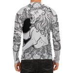 White And Black Leo Sign Print Men's Long Sleeve Rash Guard