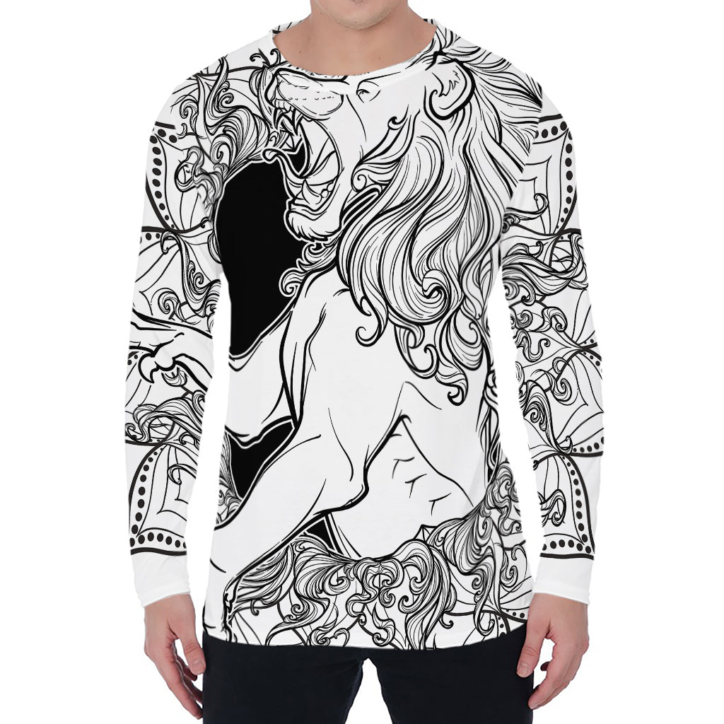 White And Black Leo Sign Print Men's Long Sleeve T-Shirt