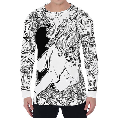 White And Black Leo Sign Print Men's Long Sleeve T-Shirt