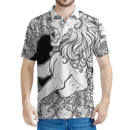 White And Black Leo Sign Print Men's Polo Shirt