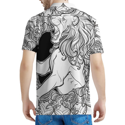 White And Black Leo Sign Print Men's Polo Shirt