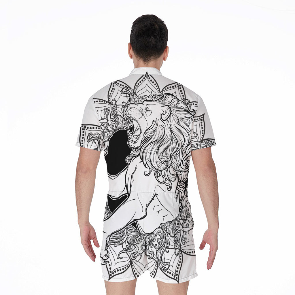 White And Black Leo Sign Print Men's Rompers