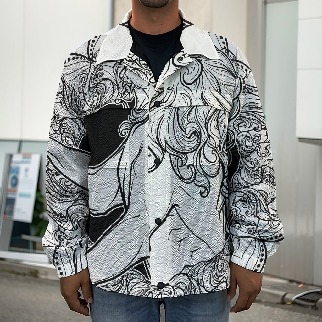 White And Black Leo Sign Print Men's Shirt Jacket