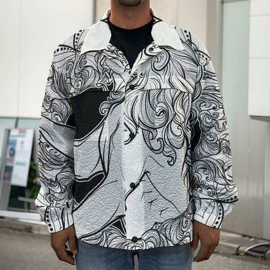 White And Black Leo Sign Print Men's Shirt Jacket