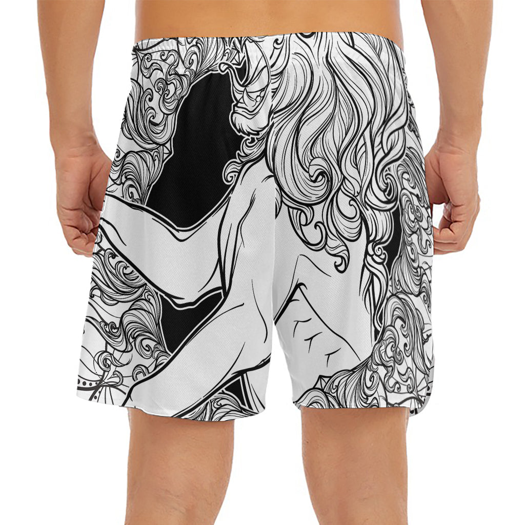 White And Black Leo Sign Print Men's Split Running Shorts