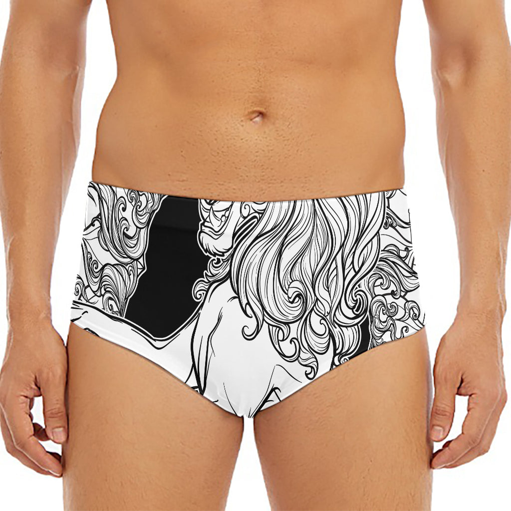 White And Black Leo Sign Print Men's Triangle Swim Briefs