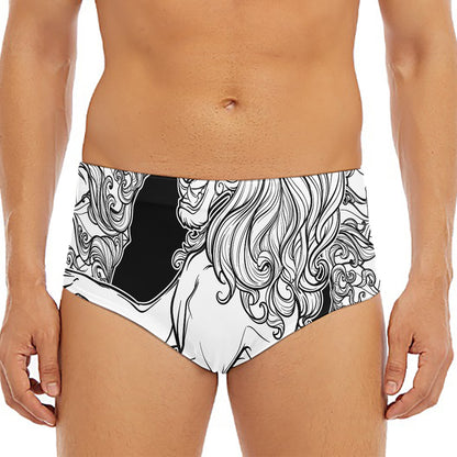 White And Black Leo Sign Print Men's Triangle Swim Briefs