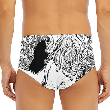 White And Black Leo Sign Print Men's Triangle Swim Briefs