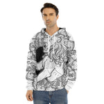 White And Black Leo Sign Print Men's Velvet Pullover Hoodie